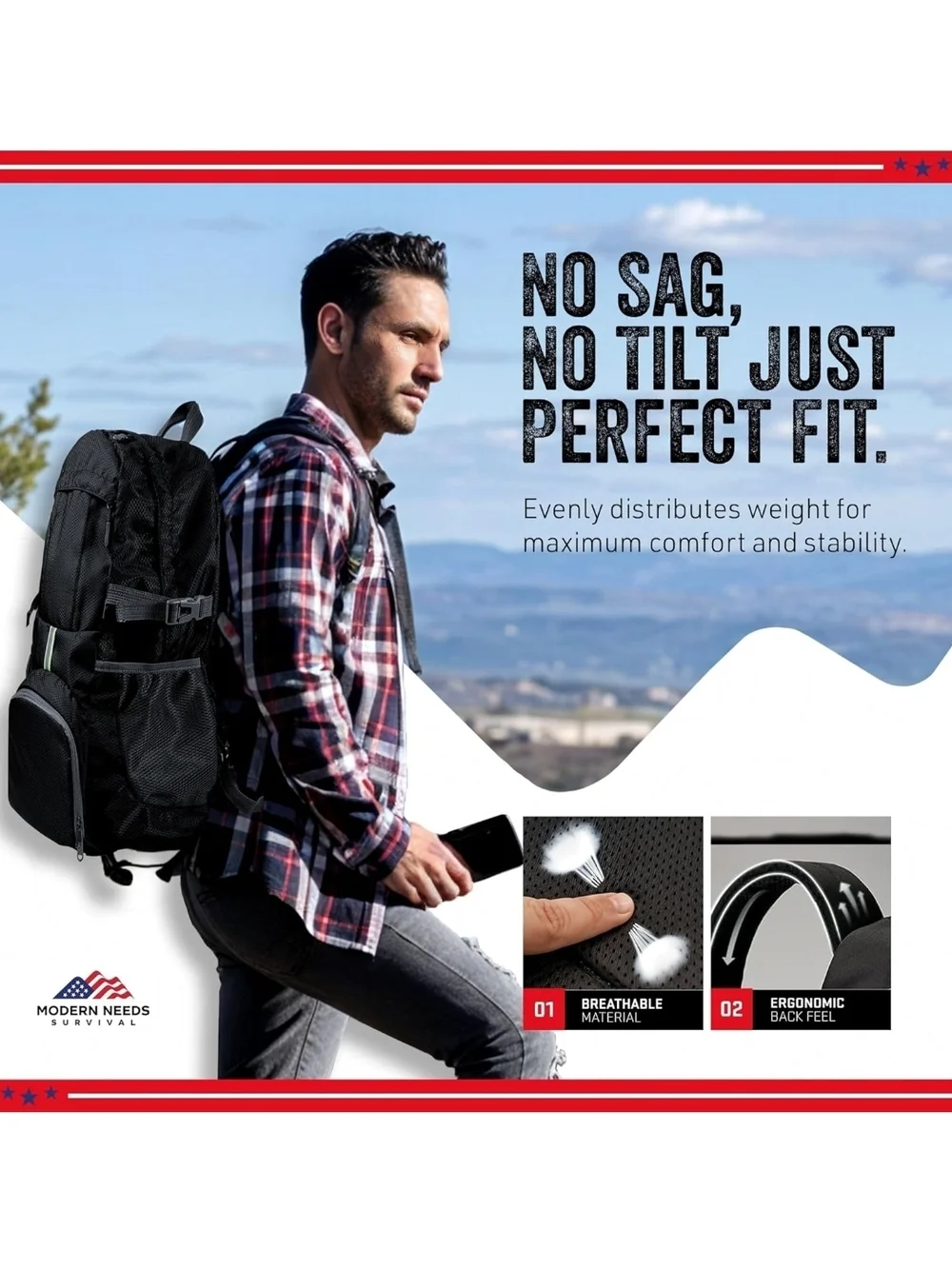 Men's Black Travel Backpack with Reflective Stripe